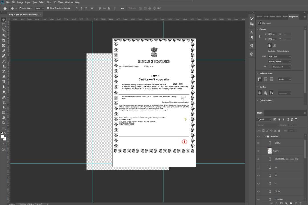 Modèle Word et PDF de certificat de constitution en Inde, version 2 template